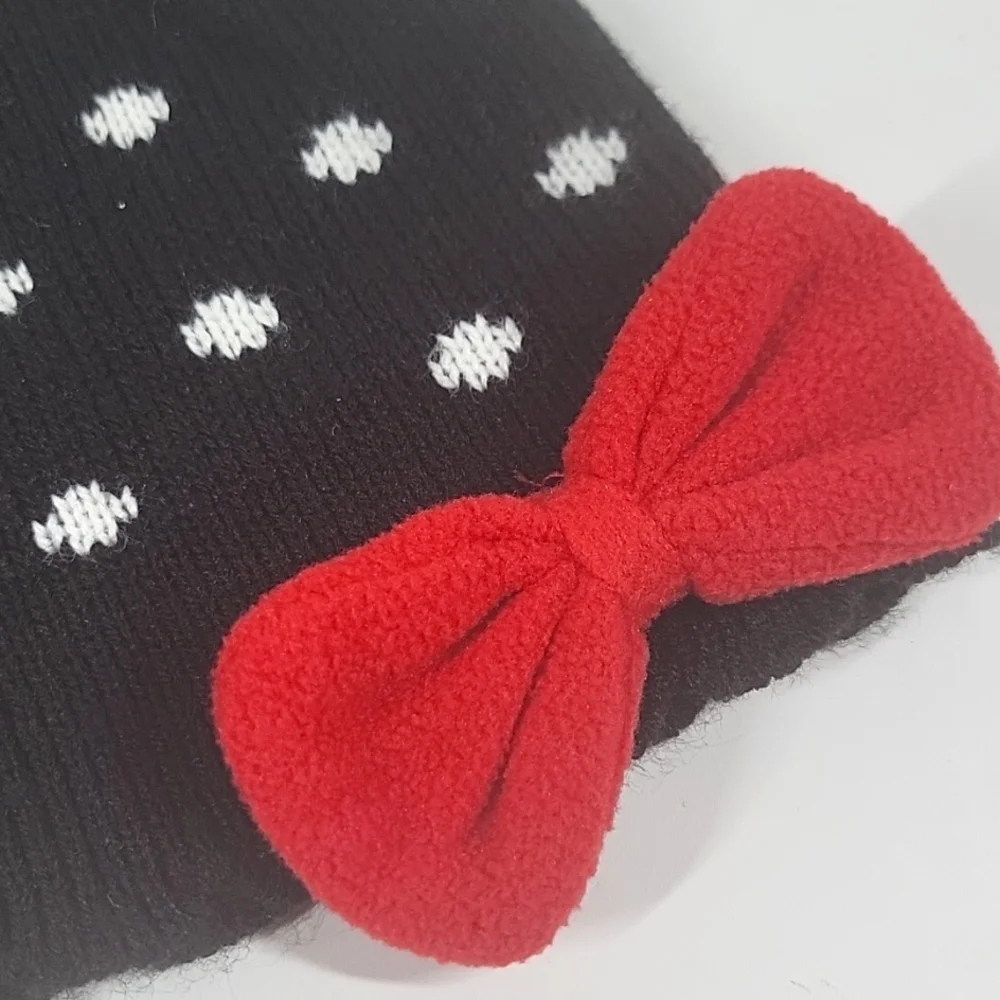 Sanrio Hello Kitty Black Knit Polka Dot Hat With Bow
